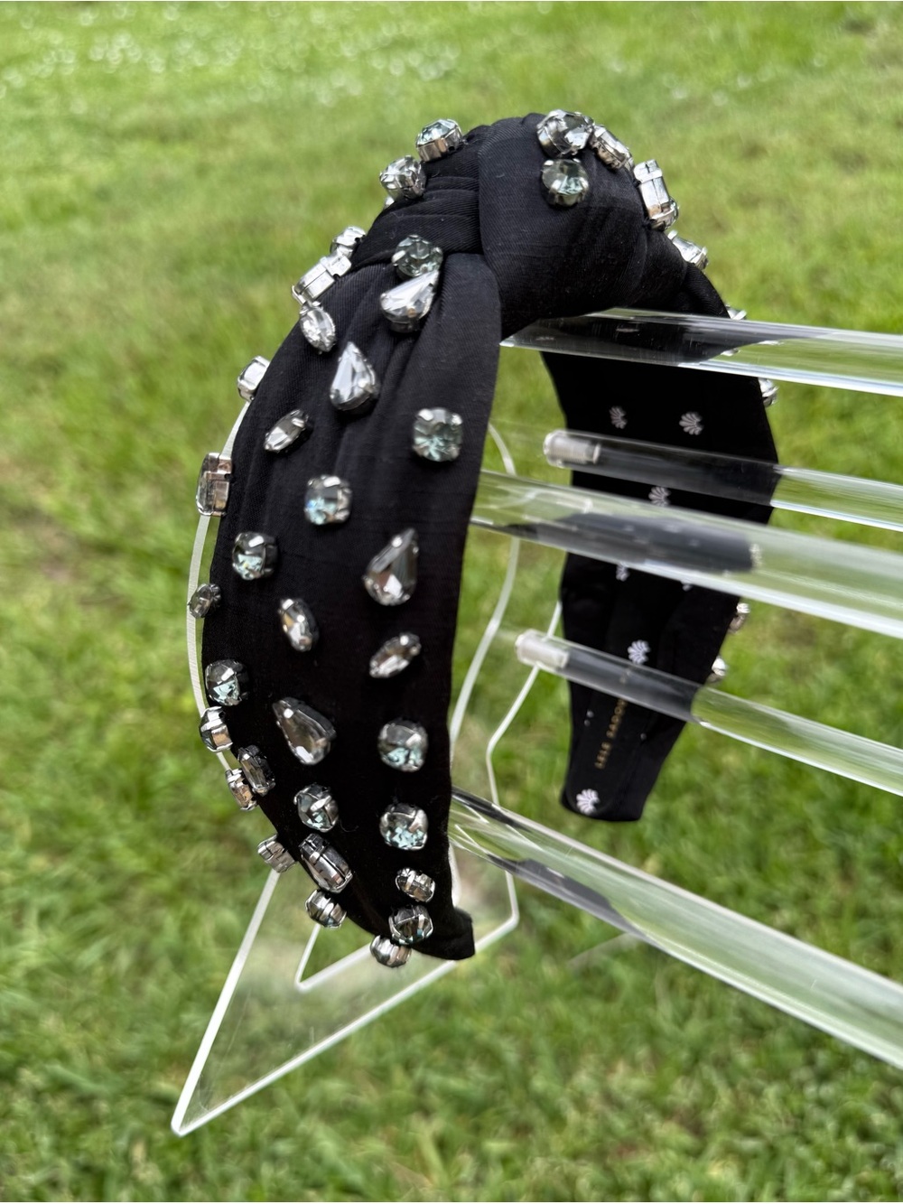 Lele Sadoughi Jet Black Jeweled Knot Headband - Jet Gray Crystals